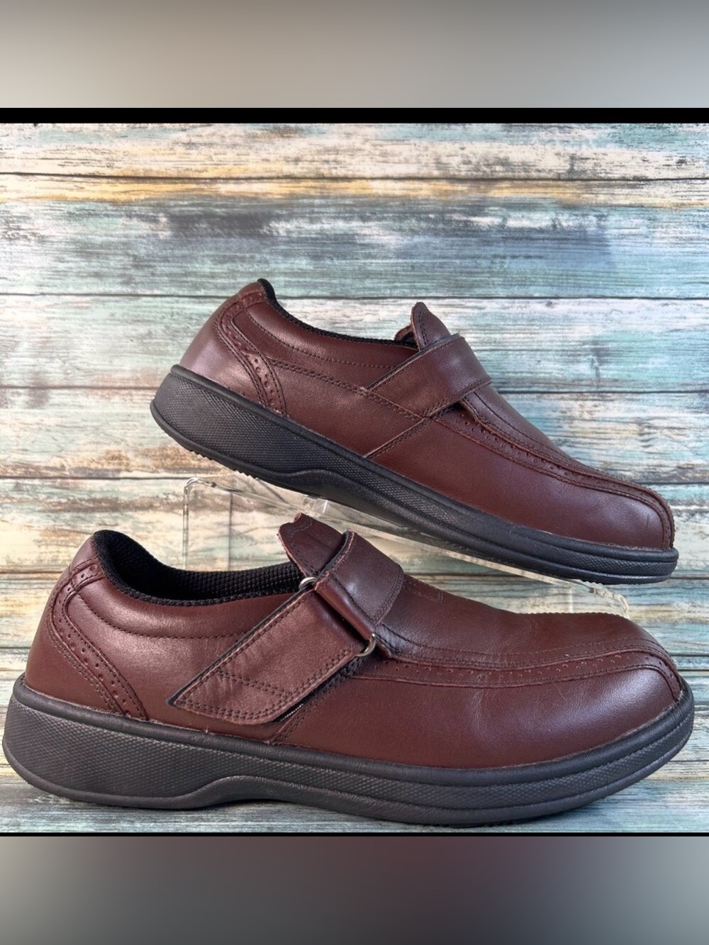 ORTHOFEET Monk Strap Comfort Loafer 9W Brown Leather Bicycle Toe Dress Shoes